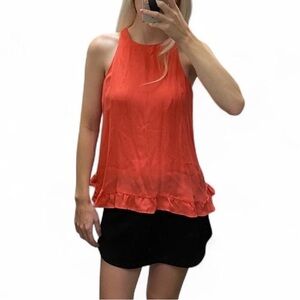 Alice & Trixie Coral Silk Ruffle Halter Top